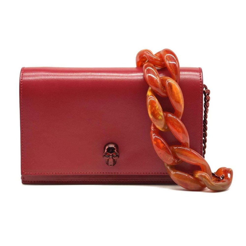 ALEXANDER MCQUEEN Skull Mini Leather Shoulder Bag In Red - Picture 1 of 15